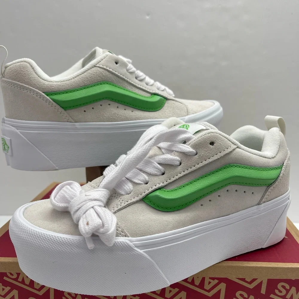 Vans Women's Cream and Lime Platform Sneakers